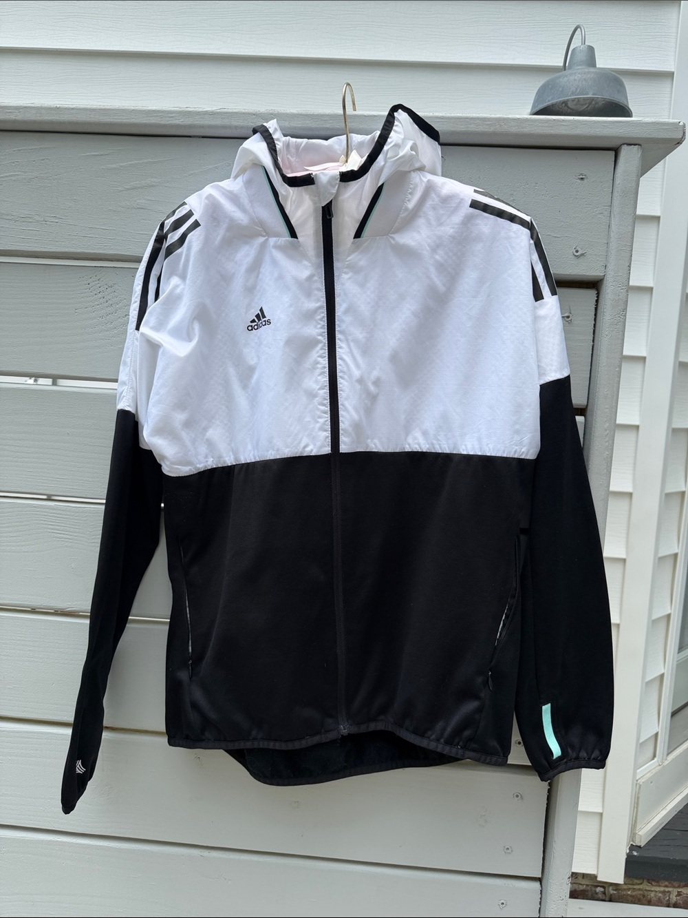 adidas Black and White Colorblock Hooded Jacket